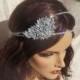 Bridal Crystal Brooch Headband, Big Crystal Brooch Piece, Silver or Rose Gold 3 inch Brooch, Vintage headband, Bridal Rhinestone Headband