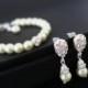 Bridal Pearl Bracelet, Bridal Drop Earrings, Wedding Jewelry Sets for Brides Bridesmaid Jewelry Set, Pearl Wedding Necklace, Bridal Earrings
