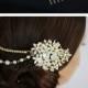 Gold Wedding Headpiece Bridal Hair Chain Bridal Hair Accessory Beaded Hair Piece Swarovski Crystal Pearl AMBRIA HP