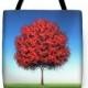 Red Tree Tote Bag, Whimsical Tree Handbag, Colorful Tree Art Bag, Reusable Shopping Bag, Large Canvas Tote, Tree Purse, Bright Book Bag