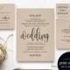 Kraft Wedding Invitation Printable, Rustic Invitation Set, Wedding Template, Formal Invitation, Invite, PDF Instant Download 