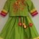 Long sleeve colorful indian lehenga flower girl dress, embroidery, handmade tassels, gold & bright color accents, indian wedding, festival