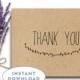 Rustic Thank You Card Instant Download, Wedding Thank You Card Printable, Simple Thank You Card, Kraft Thank You Printable, The Capistrano