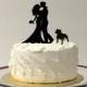 BULLDOG + BRIDE + GROOM Cake Topper Silhouette Bull Dog PitBull English Bulldog American Bulldog Wedding Cake Topper with Pet Family of 3