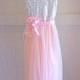 Flowergirl silver sequin sleeveless bodice dress with Pink a Tulle long length sash can be customised to suit your colour theme