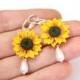 Sunflower Earrings in Yellow color with pearl Drop