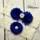 Beautiful Bridal Garter Set - Ivory Keepsake & Toss Wedding Garter - Chiffon Flower Rhinestone Lace Garters - Something Blue - U Pick Color