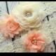 Beautiful PEACH Bridal Garter Set - Ivory Keepsake & Toss Wedding Garter - Chiffon Flower Rhinestone Lace Garters - Vintage Lace Garter