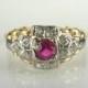 Vintage Synthetic Ruby and Diamond Ring
