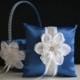Blue Ring Bearer Pillow  Blue Flower Girl Basket  Royal Blue Wedding Pillow Basket Set  Blue White Basket  Wedding Blue White Bearer