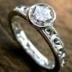Diamond Engagement Ring in 14K White Gold with Vintage Inspired Scroll Work Size 6