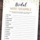 Gold Bridal Shower Games, Word Scramble Instant Download, Wedding Shower, glitter confetti theme, Bachelorette Party Games, Word Search
