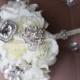 Spectacular Silk Brooch Wedding Bouquet - White Roses and Brooch Jewel Bride Bouquet - Rhinestones