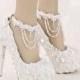White Platform Bridal Shoes, Sequined Lace Bridal Shoes, High Heel Platform Wedding Shoes