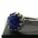 Lapis Lazuli Ring, Simple Sterling Silver Tree Bark Band, Women's Blue Gemstone Engagement Jewelry