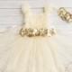 Baby dress, Girls dress, Ivory lace dress, Ivory and gold lace flower girl dress,Easter dress,Christening dress,birthday dress,Baptism dress