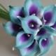 10 Teal Purple Picasso Calla Lilies Real Touch Flowers For Silk Wedding Bouquets, Centerpieces, Wedding Decorations
