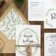 rustic wedding invitation, woodland wedding, painted watercolor wreath, green botanical wreath wedding invite, printed wedding invitations,