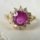 A Fine Natural Ruby and Diamond Halo Engagement Ring in 14kt Yellow Gold - Lucretia