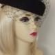 NEW vintage 1940's 1950's STYLE BLACK Pillbox Veil Hat Races Wedding Funeral Face Net netted pill box hat rose feather boa bow dita von tees