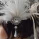 FLAPPER headband GATSBY headband Gatsby headpiece fascinator antique silver ox  white feather roaring 20's wedding bridal hair accessories