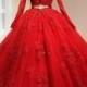 Vintage red long sleeved ball gown wedding dress