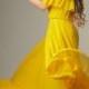 Bridesmaid Summer Wedding Yellow Maxi Dress.Floor length Party Open Shoulder Chiffon dress.