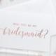 Will you be my bridesmaid card // Rose Gold Will you be my bridesquad card  // wedding card // greeting card // A6 rose gold foil