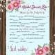 Watercolor Flowers Vintage-Style Bridal Shower Mad Libs Digital Printable Instant Download