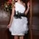 Glamorous Organza One Shoulder Neckline Natural Waistline Sheath Wedding Dress With Handmade Flowers - overpinks.com