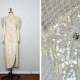 VTG Pearl Beaded Cream Sequin Dress / Iridescent Ivory Sequined Dress Small
