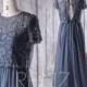 2016 Navy Blue Bridesmaid Dress,Short Sleeves Detachable Lace Illusion Wedding Dress, Chiffon A Line Prom Dress, Floor Length (H263)