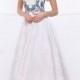 A-line Sleeveless Bateau Neck Ivory Illusion Floral Lace Long Prom Dress