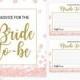 Pink and Gold Advice for the Bride Card and Sign Instant Download-Golden Glitter Floral Bridal Shower Advice Cards-Bridal Party Games