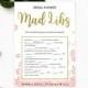 Pink and Gold Bridal Shower Mad Libs Game-Golden Glitter Floral DIY Printable Mad Libs Game-Personalized Bridal Shower Game-Bridal Mad Libs