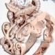 Princess Belle Inspired Swirl Rose Swarovski Rose Gold Engagement Ring Set