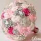 Brooch Bouquet. Pink Fabric Bouquet, Unique Wedding Bridal Bouquet