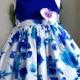 Flower Girl Navy and White, with Flower Patter Multi Layer Dress (0015)