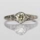 Edwardian 18K White Gold ORANGE Blossom Engagement Ring with GIA certified .65ct Light Yellowish Old European Cut Diamond - VEG#483