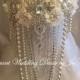 CASCADING BROOCH BOUQUET, Ivory and Silver Bouquet, Custom Brooch Bouquet with Draping Pearls, Brooch Bouquet, Jeweled Bouquet, Deposit Only