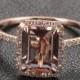 Limited Time Sale: 1.50 Carat Peach Pink Morganite  (emerald cut Morganite) and Diamond Engagement Ring in 10k Rose Gold