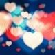 Happy Valentines Day card with blurred hearts on blue background - Unique vector illustrations, christmas cards, wedding invitations, images and photos by Ivan Negin