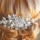 Bridal Hair Comb, Wedding Hair Accessories, Flower Leaf Crystal Hair Comb, Vintage Style Bouquet Head Piece, Swarovski Pearl Comb - GLORIA
