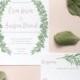 Floral wreath, eucalyptus greenery, laurel greenery custom Wedding invitation sample (printed)
