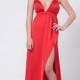 Red satin bridesmaid dress - open back maxi dress - Deep front opening dress - spaghetti red dress