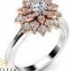 Diamond Flower Engagement Ring 14K Two Tone Gold Flower Ring Unique Diamond Engagement Ring