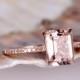 Emerald 8x6mm Morganite ring,diamond engagement ring,solid 14k Rose gold band,Pink gemstone,bridal,promise ring,stacking matching band