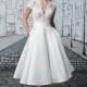 Style 8881 by Justin Alexander - Short sleeve V-neck Ballgown LaceSilk Tea-length Dress - 2017 Unique Wedding Shop