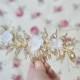 Gold bridal jewelry rhinestones hair comb cream floral head piece back crown wedding gold cream hair comb bridal Crystal wedding hair silk