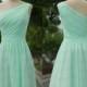 Mint Green Bridesmaid Dress,Short Mint One Shoulder Bridesmaid Gowns,2016 New Mint Green Handmade Chiffon Knee Length Bridesmaid Dress